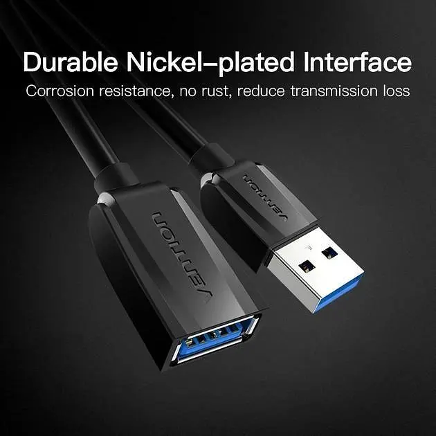 Подовжувач USB-USB 3.0 Vention F/M Flexible Round 5Gbps 1m Black (VAS-A45-B100) - фото 7