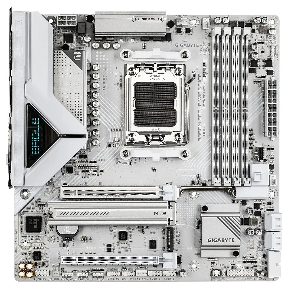 Материнская плата AM5 Gigabyte B850M EAGLE WIFI6E ICE, B850, 4xDDR5, Int.Video (CPU), 4xSATA3, 2xM.2, 1xPCI-E 5.0 x16, 1xPCI-E 3.0 x16, Realtek 7.1, Realtek 2.5GbE, WiFi 6E, Bluetooth 5.3, 7xUSB 3.2 / 8xUSB 2.0, HDMI/2xDP, MicroATX - фото 2