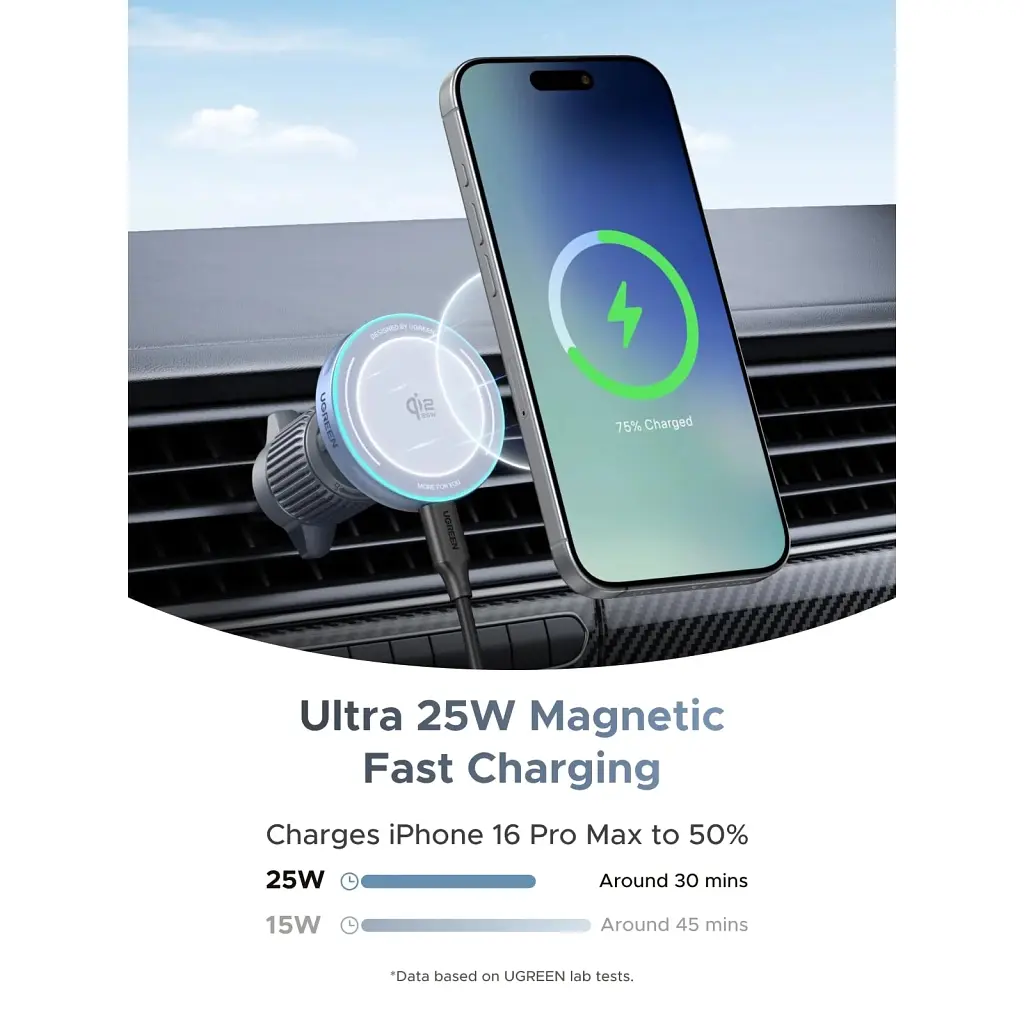 Універсальний автотримач Ugreen W758 Magnetic Wireless Car Charger 25W QI2.2 Starlight Blue (55967) - фото 2