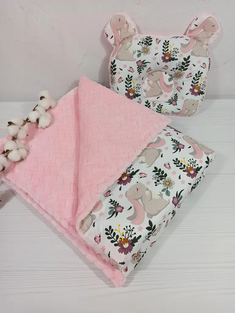 Плед для немовлят із знімним утеплювачем та подушка a.l.babybox Зайчик на галявині Рожевий