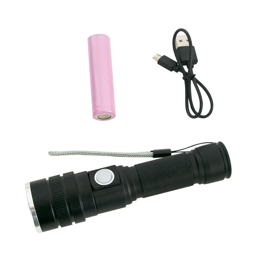 Ліхтар ручний X-Balog BL-611-P50, світлодіодний потужний акумуляторний з USB заряджанням, чорний - фото 2
