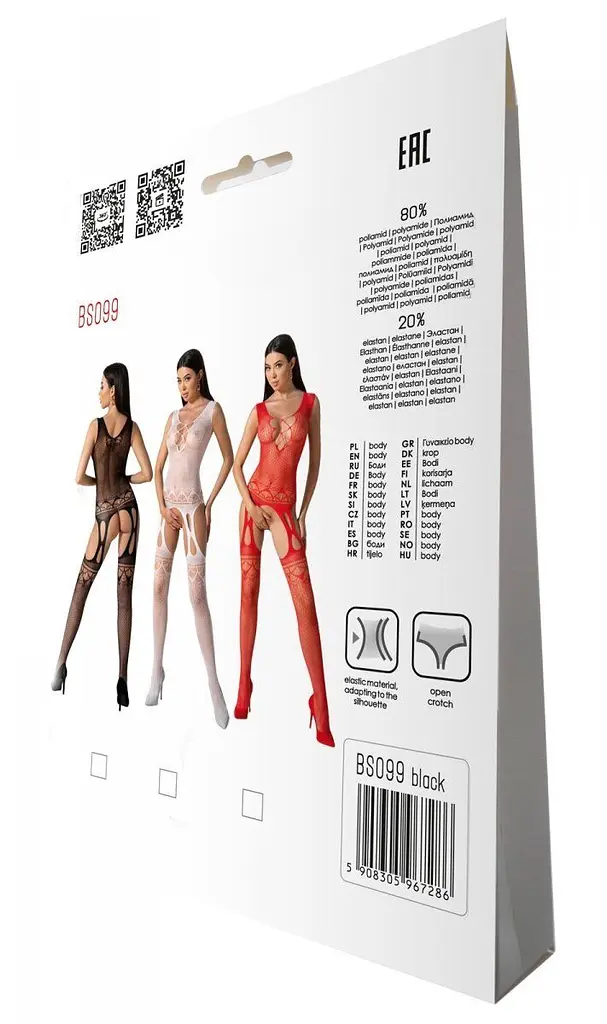 Бодістокінг з плетінням на грудях Passion BS099 One Size, black, відкритий доступ,імітація підв’язок - фото 7