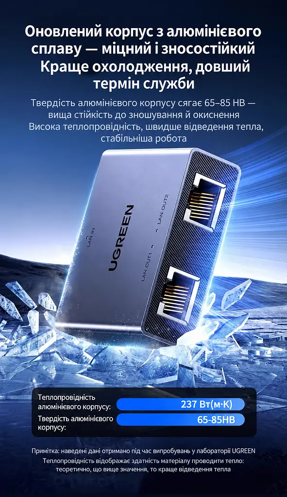 Ethernet-розгалужувач UGREEN NW301 мережевий комутатор RJ45 1 вхід і 2 виходи до 1000 Мбіт/с потребує живлення через USB-C для одночасного підключення двох пристроїв з індикаторами живлення та з’єднання алюмінієвий корпус з кабелем живлення від USB-A до USB-C довжиною 0,5 м космічний сірий із чорними панелями (35598) - фото 9