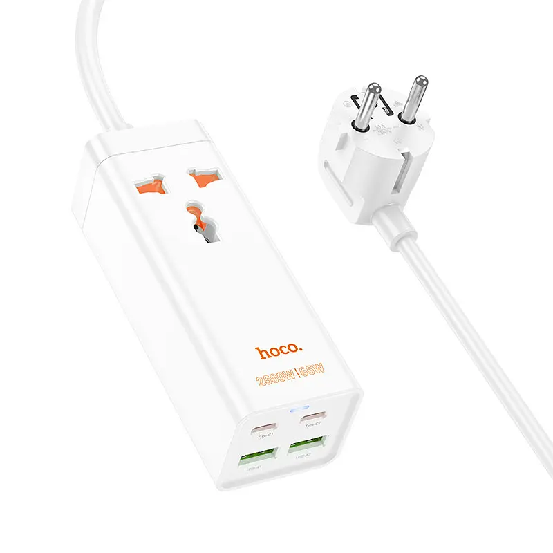 Мережевий подовжувач HOCO AC10A Barry PD65W GaN (2C2A with 1 socket) desktop charger білий - фото 3