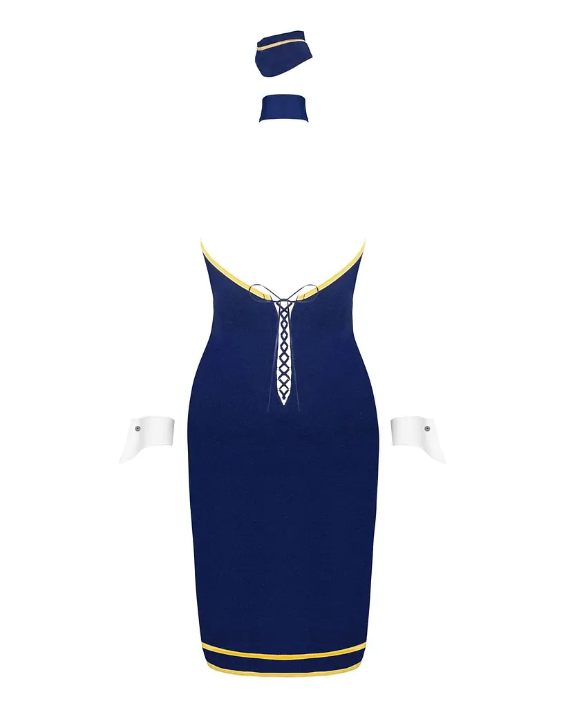Еротичний костюм стюардеси Obsessive Stewardess uniform M/L, blue, сукня, пілотка, шарф, манжети - фото 6