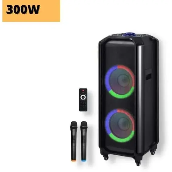 Аккумуляторная акустическая система XPRO HS-TD1010 колонка чемодан 300Вт USB SD FM радио Bluetooth 2 радиомикрофона ДУ (MER-15696) - фото 2