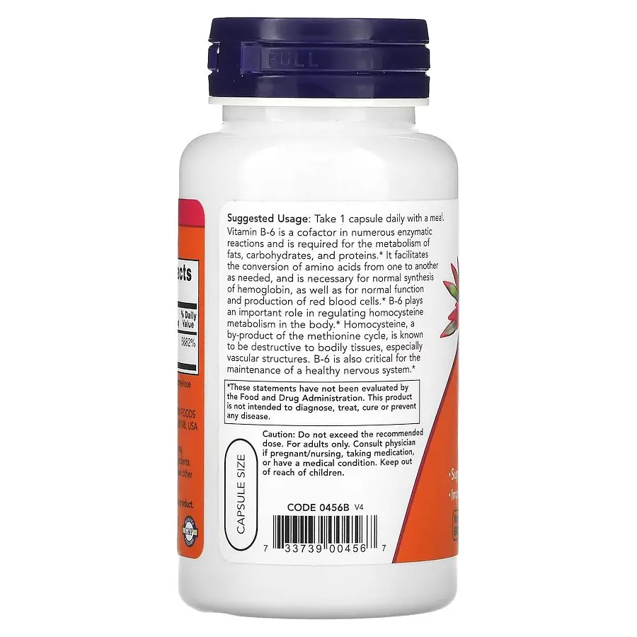 Витамины и минералы NOW Vitamin B6 100 mg, 100 вегакапсул - фото 3