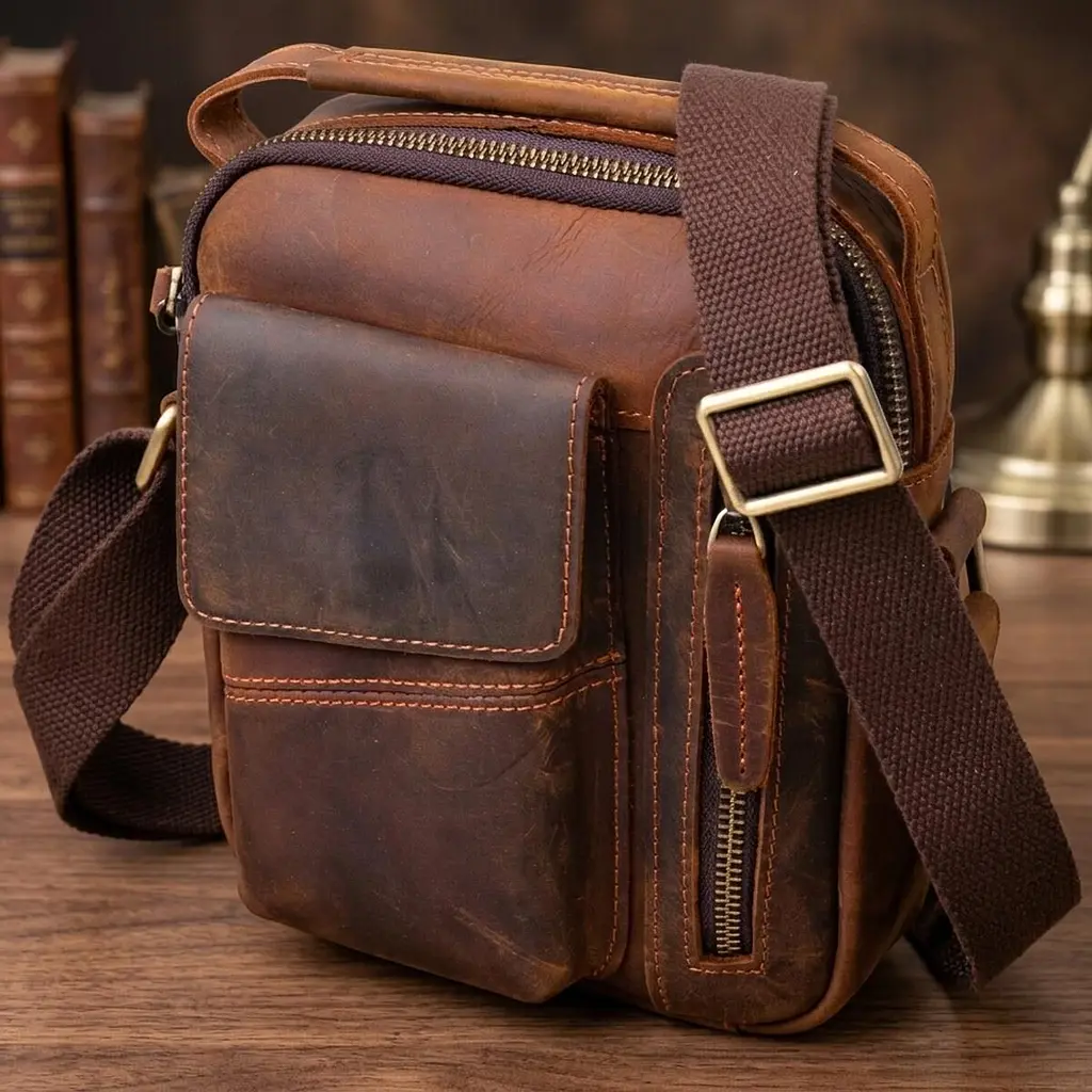 Вінтажна чоловіча сумка з натуральної шкіри 21293 Vintage коричнева - фото 11