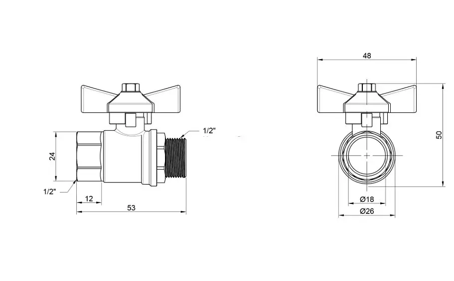 Кран кульовий Thermo Alliance Base 1/2" ВЗ прямий, PN40, метелик SD607W15 - фото 8