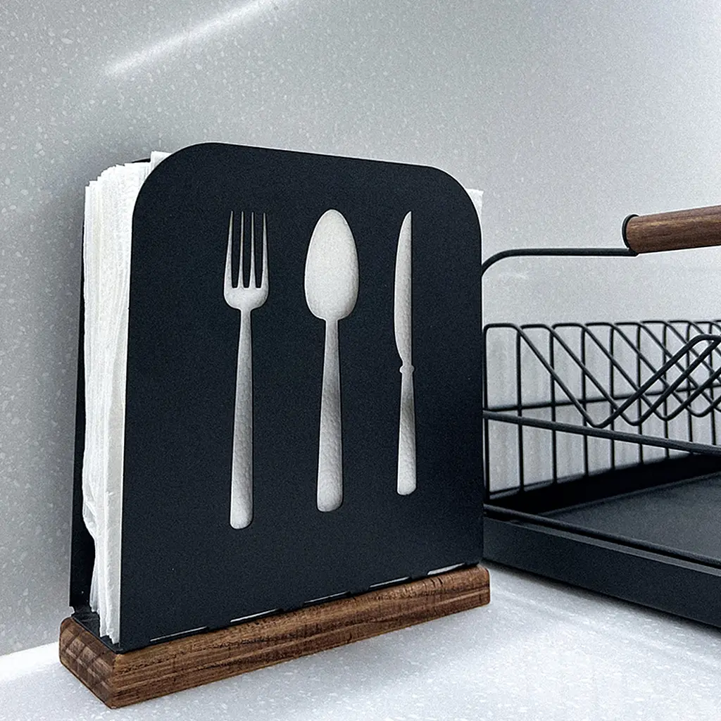 Серветниця металева Nice & Cozy Bistro M для серветок 12х12 см з дерев'яною основою чорна - фото 2