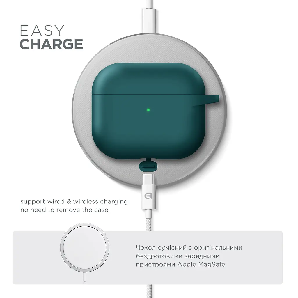 Силіконовий чохол для навушників Apple AirPods 3, Hang Case, зелений, ультратонкий захисний кейс товщиною 2 мм, захист від подряпин, пилу та ударів, компактний, з карабіном для кріплення, ArmorStandart (ARM60309) - фото 7