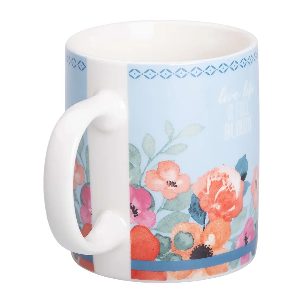 Чашка керамическая Liling Rongxiang Ceramic 400 мл с цветочным принтом голубая RX-N240139BL - фото 2
