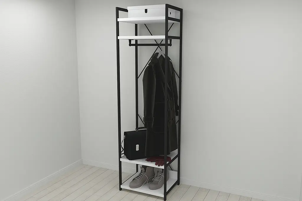 Шафа Гардероб Уні секція 2 серії Конект Ferrum-decor 220x60x50см Чорний метал ДСП Білий 32 мм (FRD-104535) - фото 3