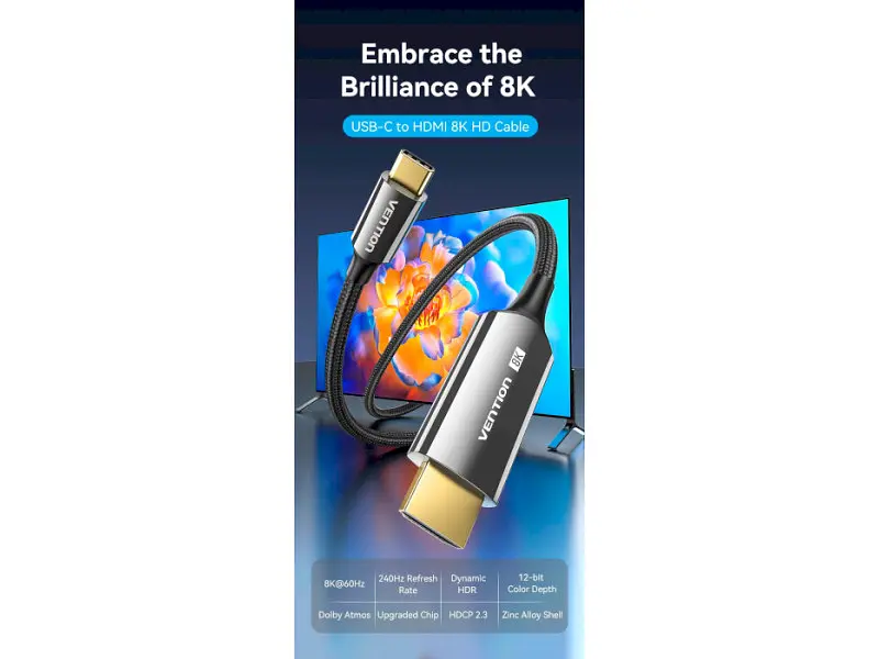 Кабель Vention Embrace the Brilliance of 8K USB-C - HDMI v2.1 1.8м Black (CRCBAC) - фото 11
