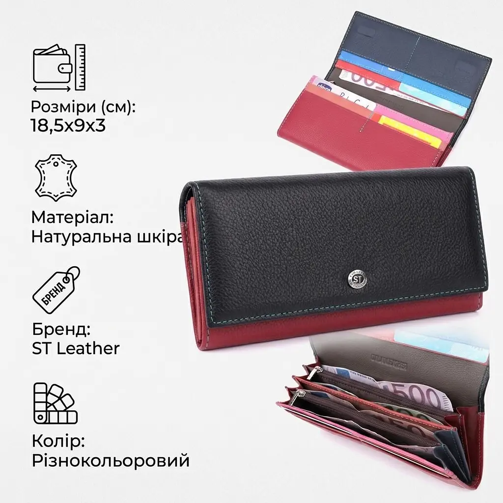 Місткий гаманець для прекрасних жінок із натуральної шкіри ST Leather 22517 різнокольоровий - фото 3
