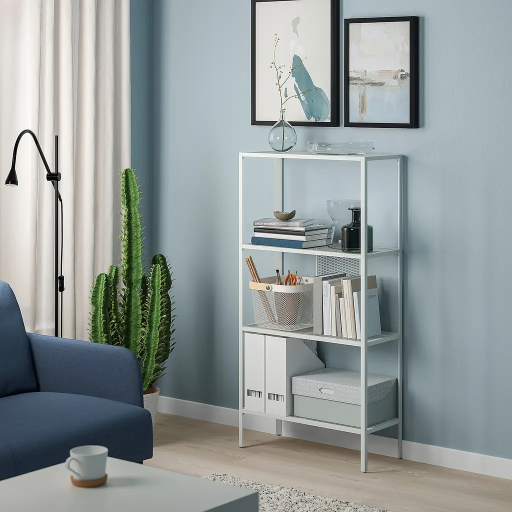 Металевий стелаж IKEA 60×25×116 см білий книжкова полиця з сіткою, сучасний дизайн - фото 2