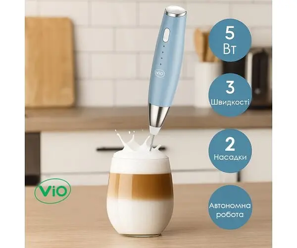 ViO K05, Акумуляторний спінювач молока 2в1, блакитний - фото 4