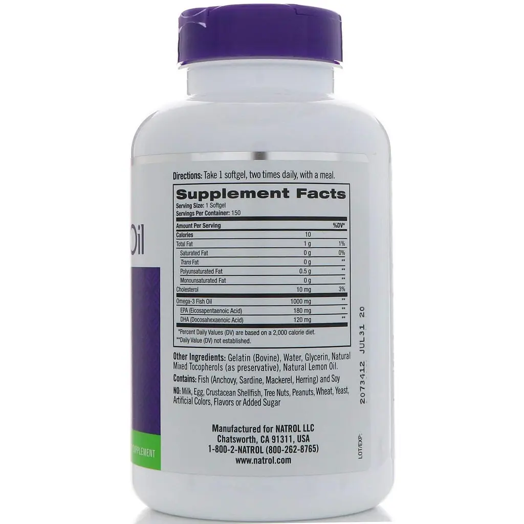 Риб'ячий жир у капсулах Natrol Omega-3 Fish Oil 1000 мг 150 капс лимон - фото 2