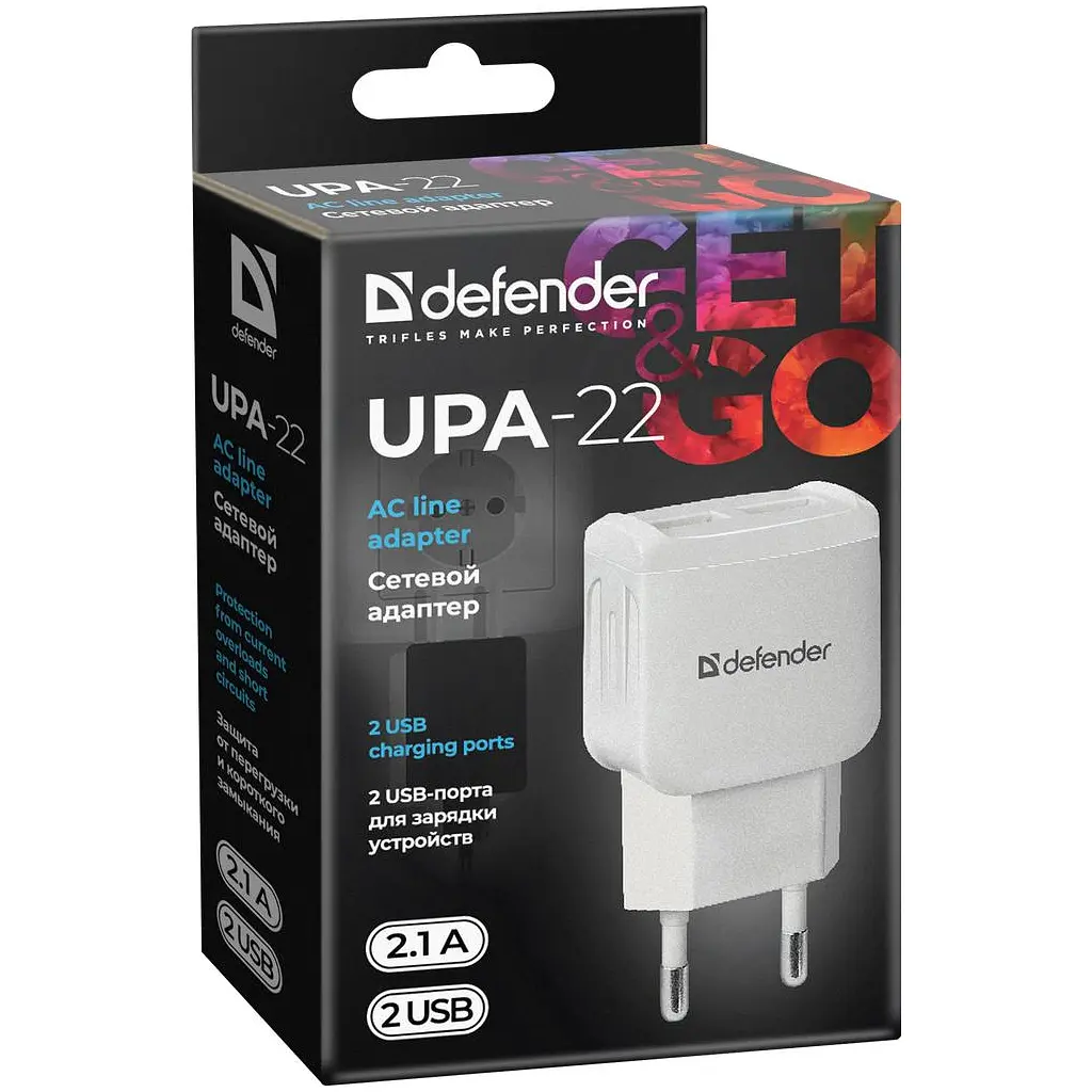 Зарядний пристрій Defender UPA-22 білий, 2xUSB, 2.1 А (83580) - фото 3