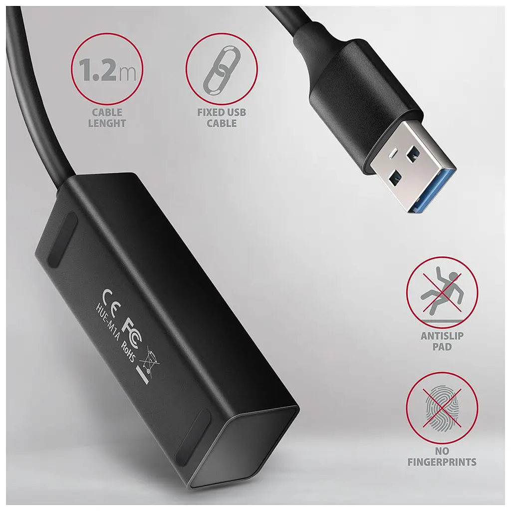 Концентратор AXAGON USB 3.1 to 4xUSB 3.0 1.2m black (HUE-M1AL) - фото 4