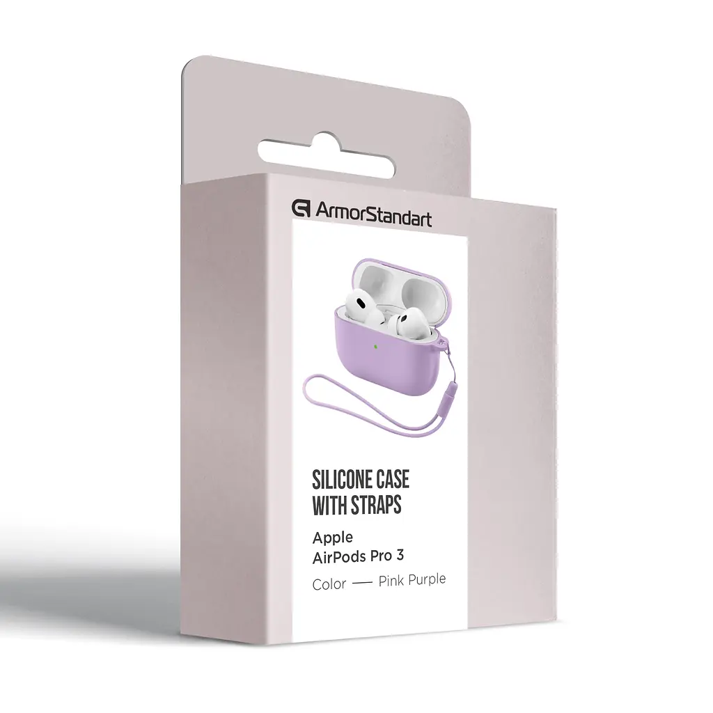 Силіконовий чохол для навушників Apple AirPods Pro 3, Silicone Case with straps, фіолетовий, захисний чохол з ремінцем, ультратонкий і легкий, повний захист, з підвіскою, м"який силікон, ArmorStandart (ARM88298) - фото 2