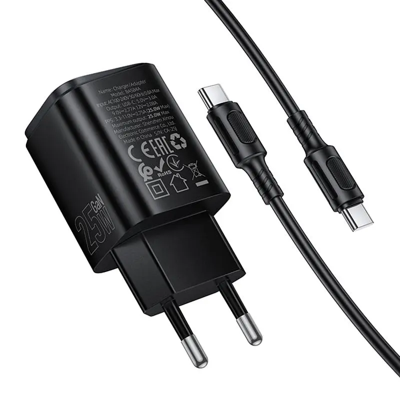 СЗУ Borofone BAS84A Star PD25W (1USB-C) + кабель Type-C to Type-C Black - фото 3