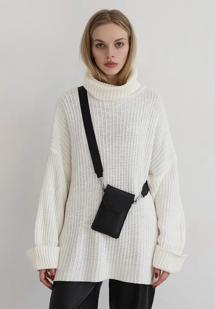 Шкіряна сумка-чохол для телефону чорна - фото 8