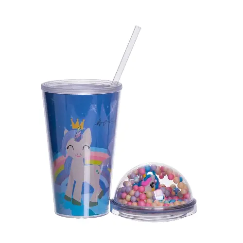 Пластикова склянка з трубочкою та кришкою 400 мл багаторазова пластикова склянка Синій Yiwu HP-18-2BL - фото 4