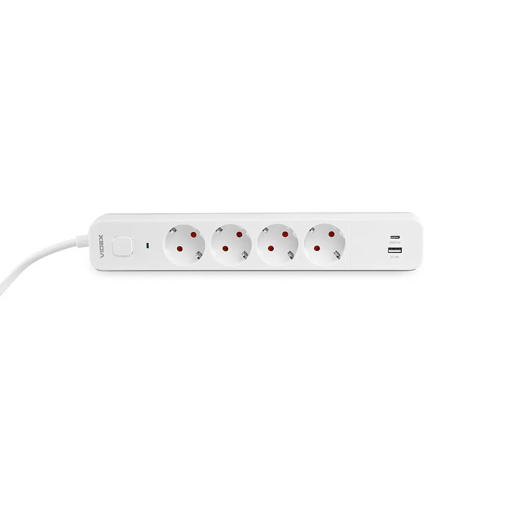 Мережевий подовжувач VIDEX ONCORD з/з 4п 3м (3x1.5мм) 3.4А USB(QC3.0) +USB-C(PD20W) з кнопкою White VIDEX (27695-000) - фото 5
