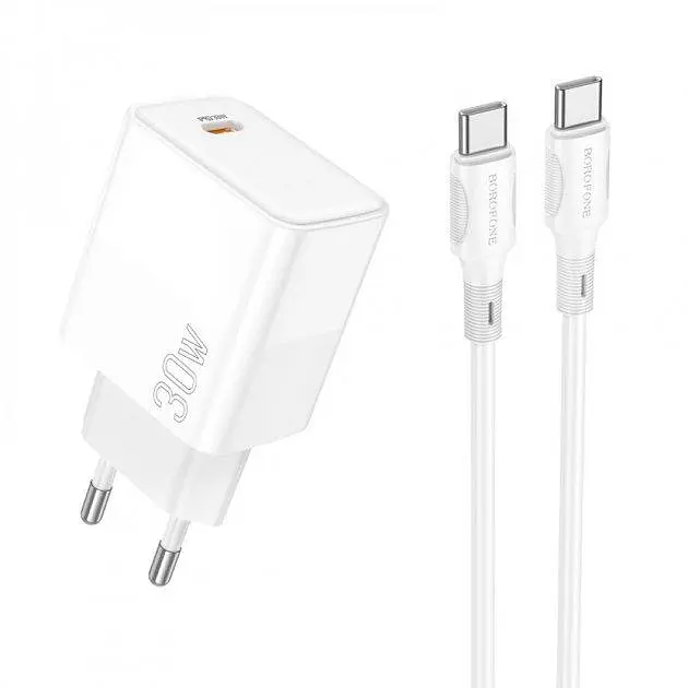 Зарядное устройство быстрое 30 Вт Borofone ba77a Insightful PD QC 30 W с кабелем Type-C - фото 2