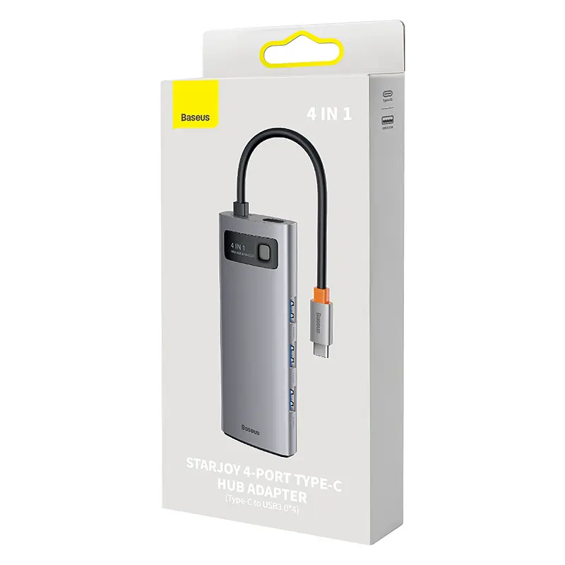 USB-хаб Baseus Metal Gleam Series 4-in-1 Multifunctional Type-C HUB Docking Station Gray（Type-C to USB3.0*4） (WKWG070013) - фото 2