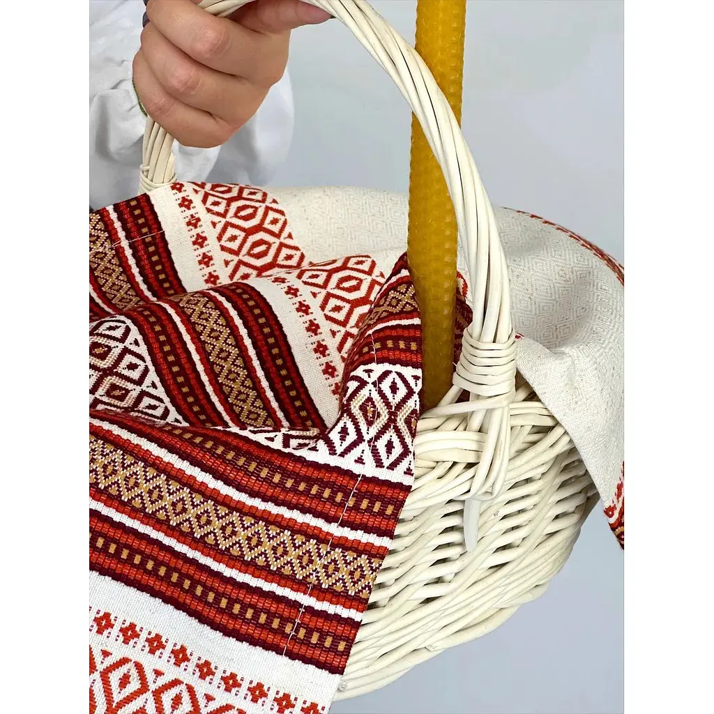 Комплект Пасхальная корзина Буковина маленькая с льняным полотенцем 45х30 см Луч красный и свечой - фото 6