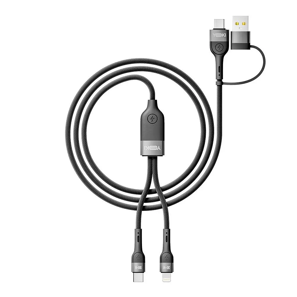 Кабель для заряджання та обміну даними USB Yoki YK-UN91 UNIVERSE USB-A/Type-C to Type-C/Lightning 100W 5A/20V 1.2 m Чорний - фото 4