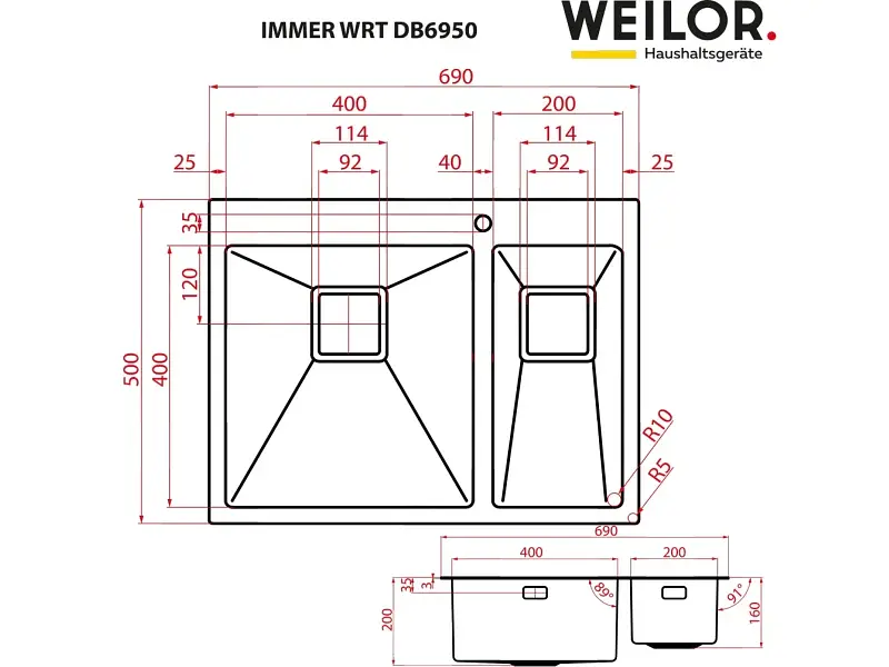 Кухонна мийка Weilor Immer WRT DB6950 - фото 8