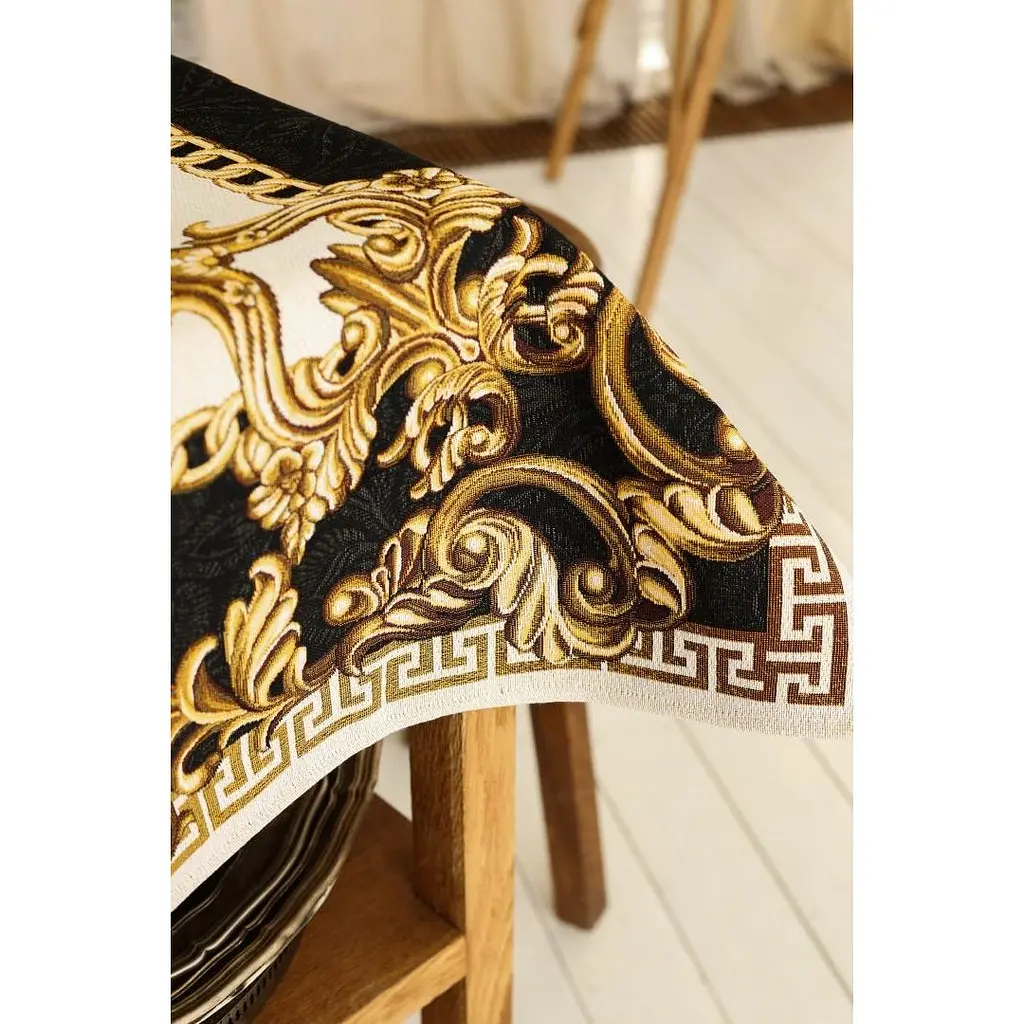 Скатертина Прованс Arte di lusso 240х135 см чорно-біла з золотим (25452) - фото 8