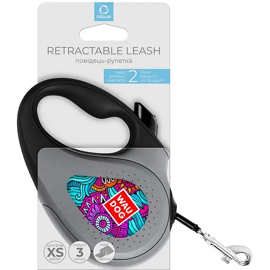 Повідець-рулетка для собак Waudog R-leash Літо, світловідбиваючий, XS, до 12 кг, 3 м, чорний - фото 3