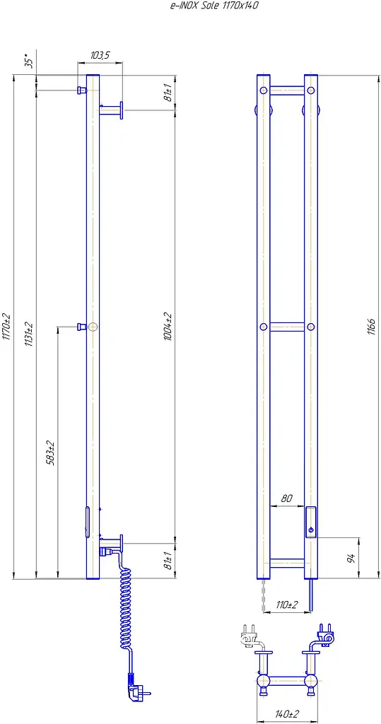 Электрический полотенцесушитель Mario e-Inox Соле 1170x140 TR 2.0 K 2.13.046353.P, Хром, универсальное (коннектор), Электронный - фото 5