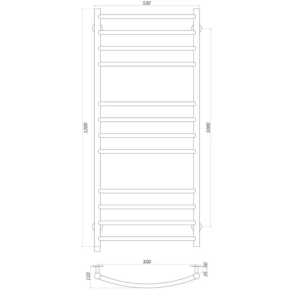 Рушникосушарка UNIO LDE ER 1200-500-12 BLK Драбинка Дуга Еліт чорна (21555) - фото 5