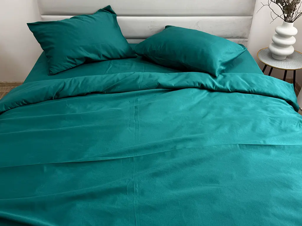 Комплект постільної білизни Ecotton Євро 210х220 см однотонний темно-зелений смарагдовий Dark Green (25190) - фото 5