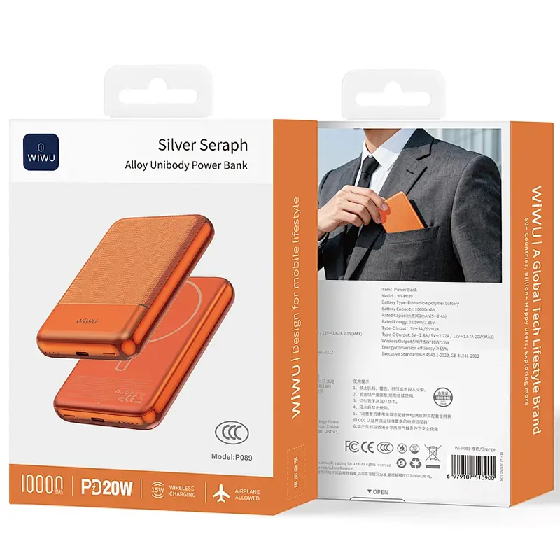 Портативне ЗП Power Bank P089 Seraph PD20W із БЗП 10000 mAh Orange Wiwu teh0029385 - фото 4