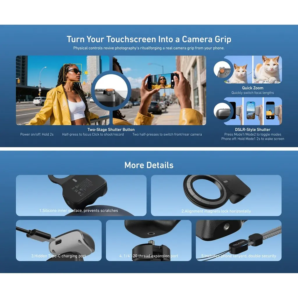 Тримач для смартфона Telesin Fun Shot Magnetic Grip2 Black (P5-MP-001BK) [168632] - фото 10