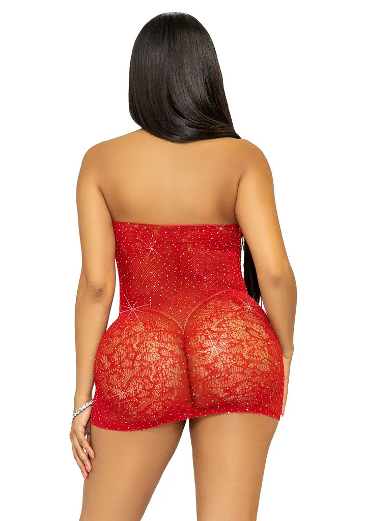 Сукня-сітка зі стразами Leg Avenue Rhinestone halter mini dress Red, відкрита спина, one size - фото 2