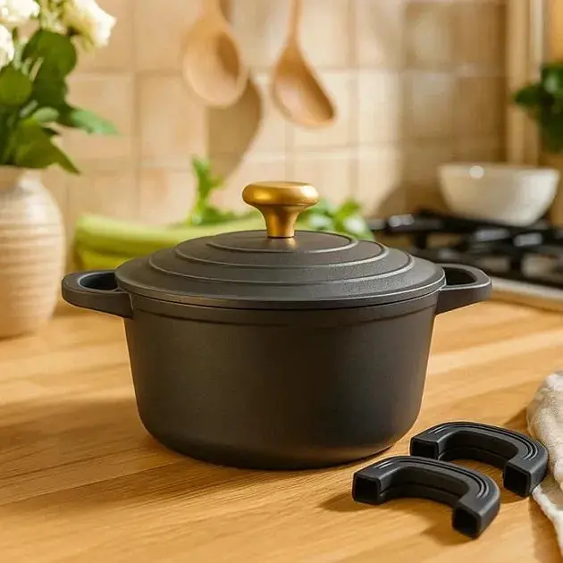 Каструля з мармуровим покриттям та металевою кришкою, 6.5 л (28 х 13 см) чорний Edenberg EB-12095