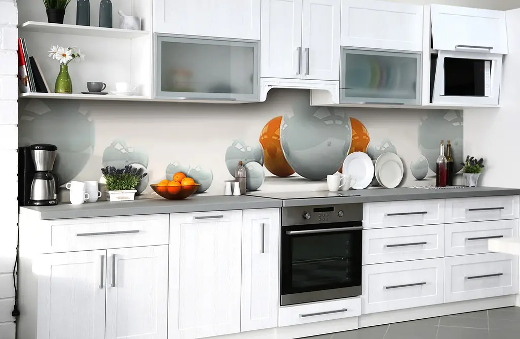 Вініловий кухонний фартух Глянцеві кулі Сфери наклейка для кухні ПВХ Абстракція Білий Happy Pocket Z181561 - фото 6