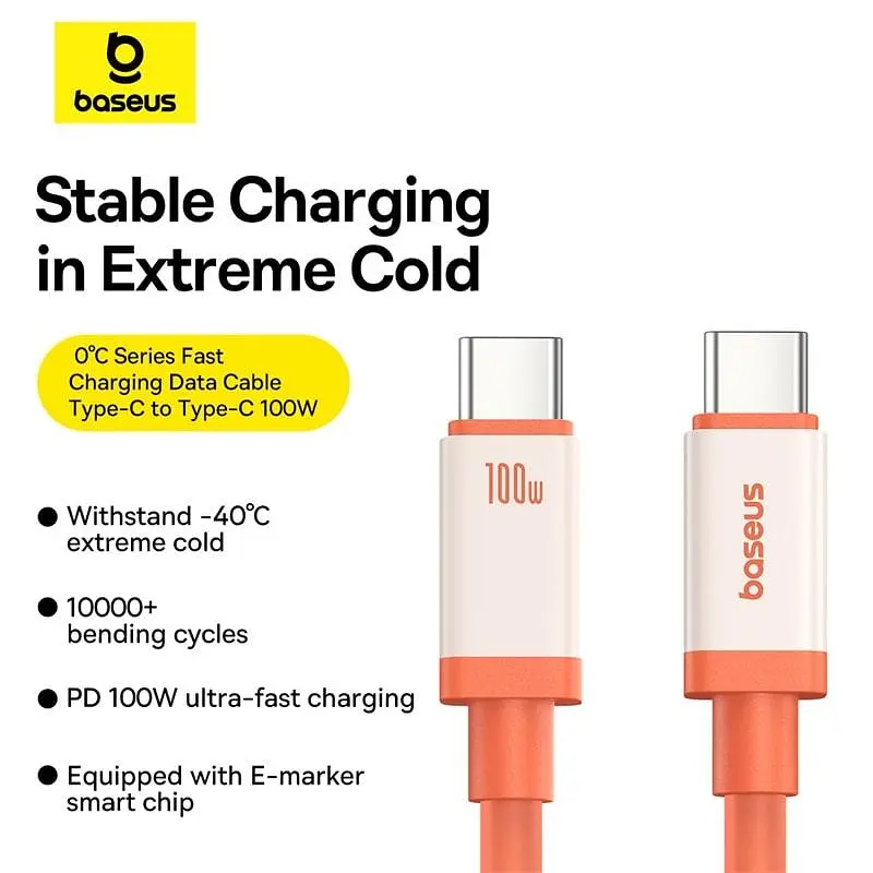 Кабель Baseus 0℃ Series Fast Charging Cable Type-C to Type-C 100W 1m P10368800731-00 Coral - фото 3