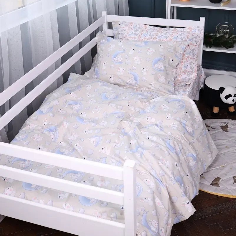 Простирадло на гумці MirSon Poplin Line Kids 07 Rabbits 140х190 см кремове (2200009718243) - фото 2