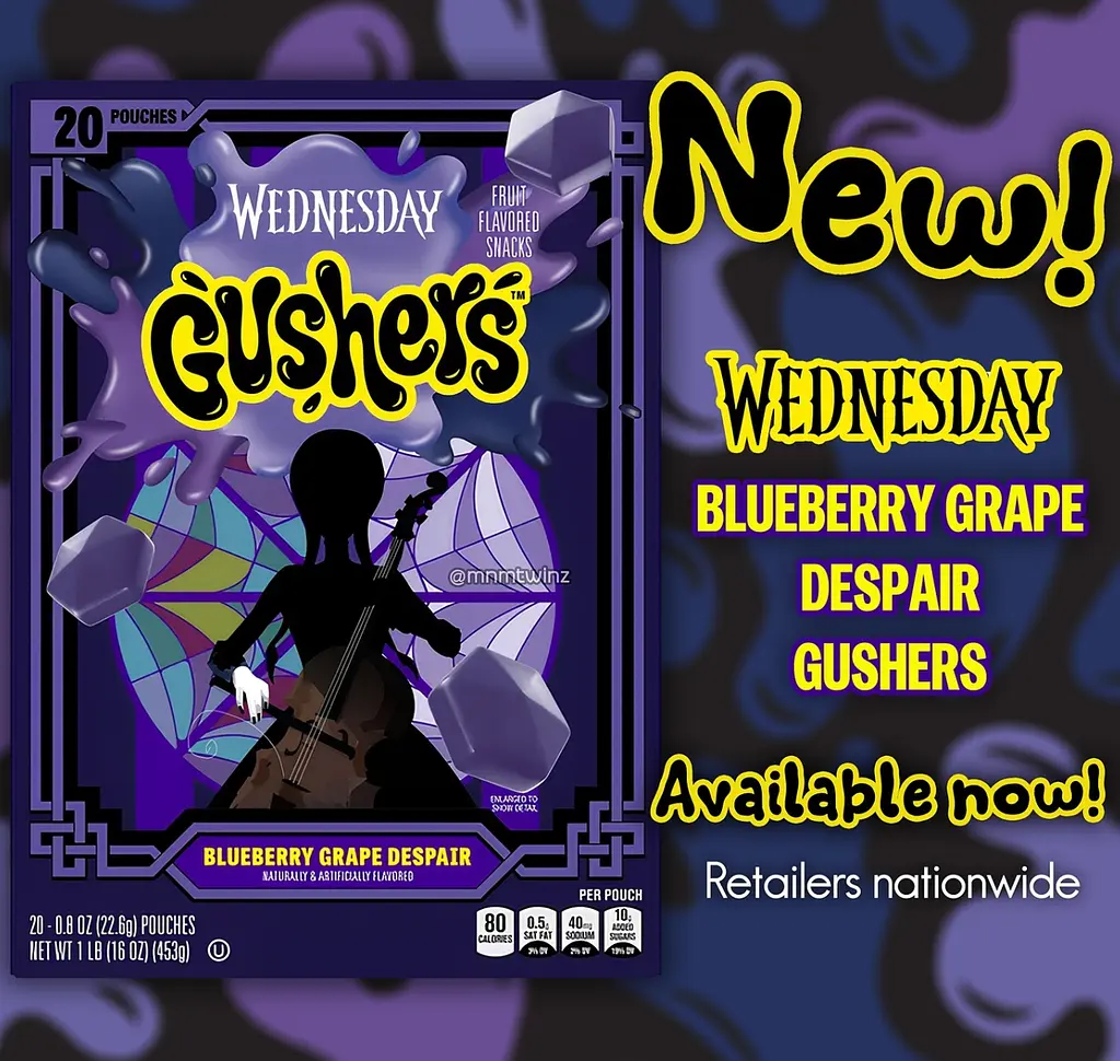 Фруктові жувальні цукерки Gushers Halloween Wednesday со вкусом черники и винограда 20шт 453г - фото 3