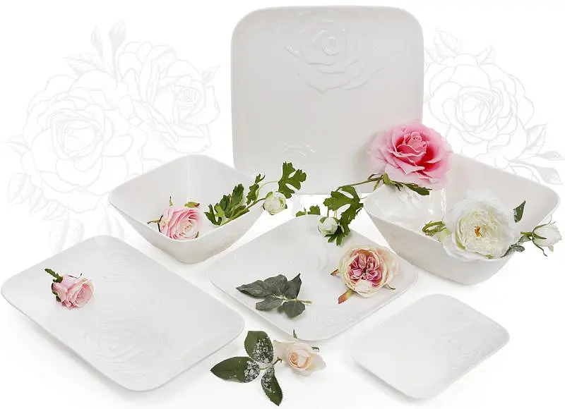 Набір 3 фарфорових салатників "White Rose" квадратні фарфор BonaDi 20,9х20,6х8,6 см kuh0007422 - фото 2