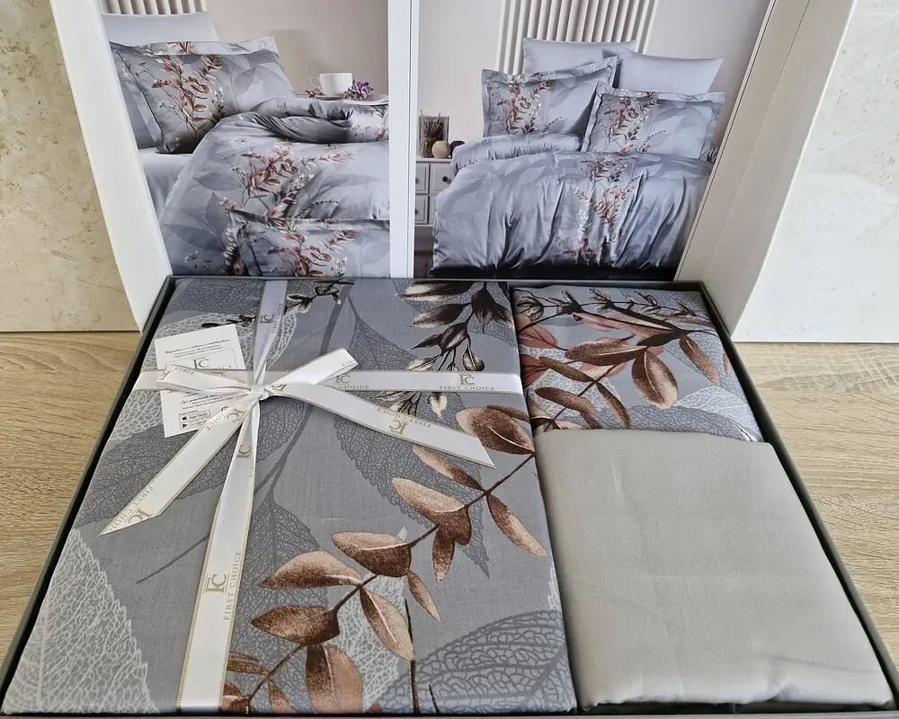 Турецька постільна білизна First Choice Cotton Satin Albert Grey євро - фото 3