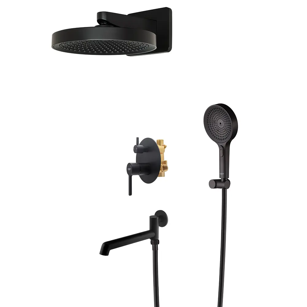 Душевая система скрытого монтажа Koer KB-66029-05 3 функции Black KR5492, Черный матовый - фото 3